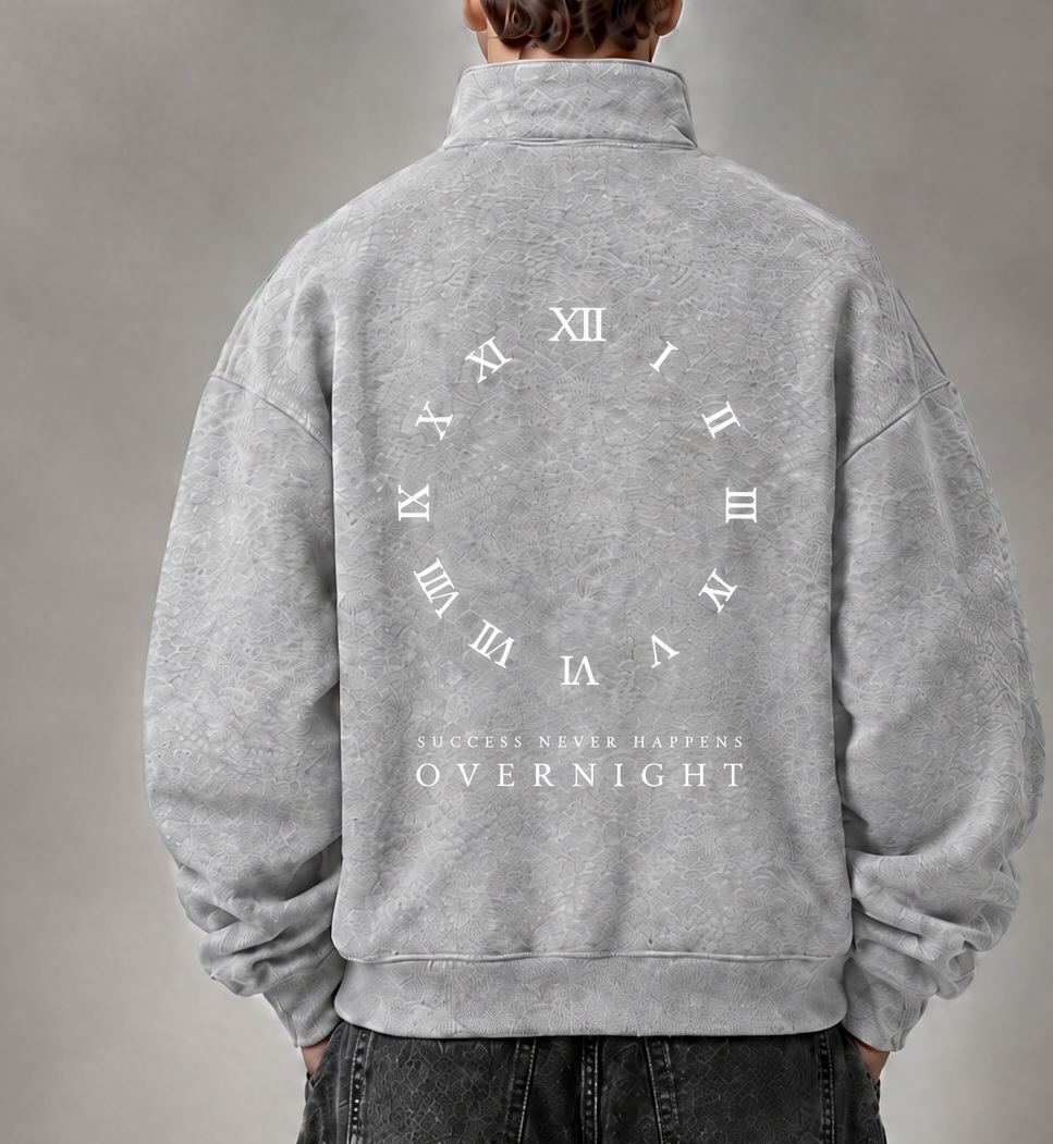 XI Quarter-Zip in Heather Grey, back view on model