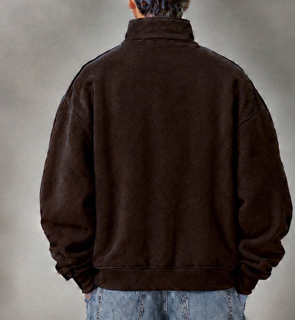 XI Quarter-Zip in Espresso, back view on model