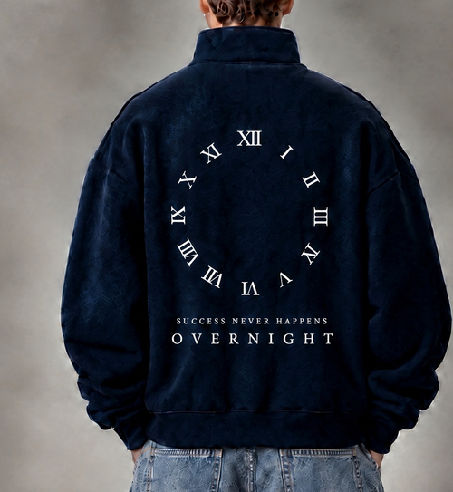 XI Quarter-Zip in Midnight Navy, back view on model